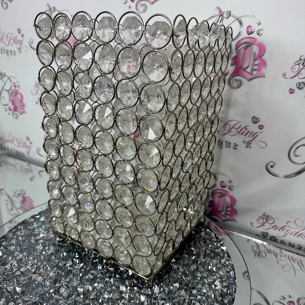 Crystal-Embellished Silver Organizer basket bling diamonds mirror